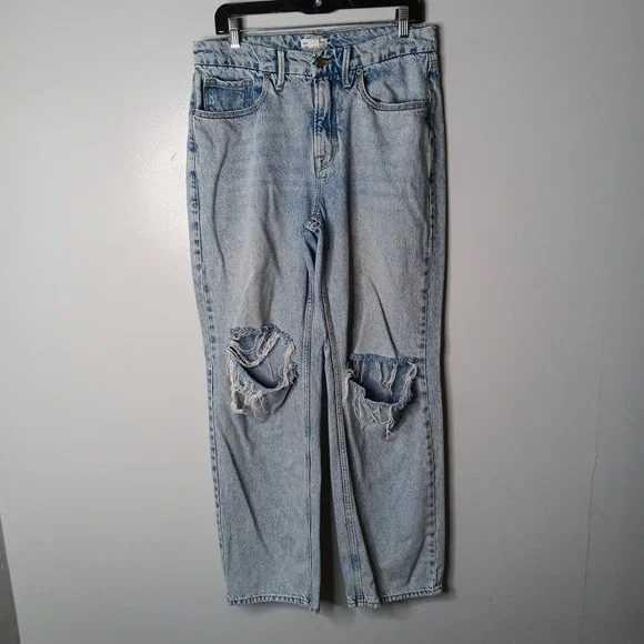 Good American Good '90s Jeans Womens Size 8/29 Blue Destroyed Denim Straight Leg - Picture 5 of 13